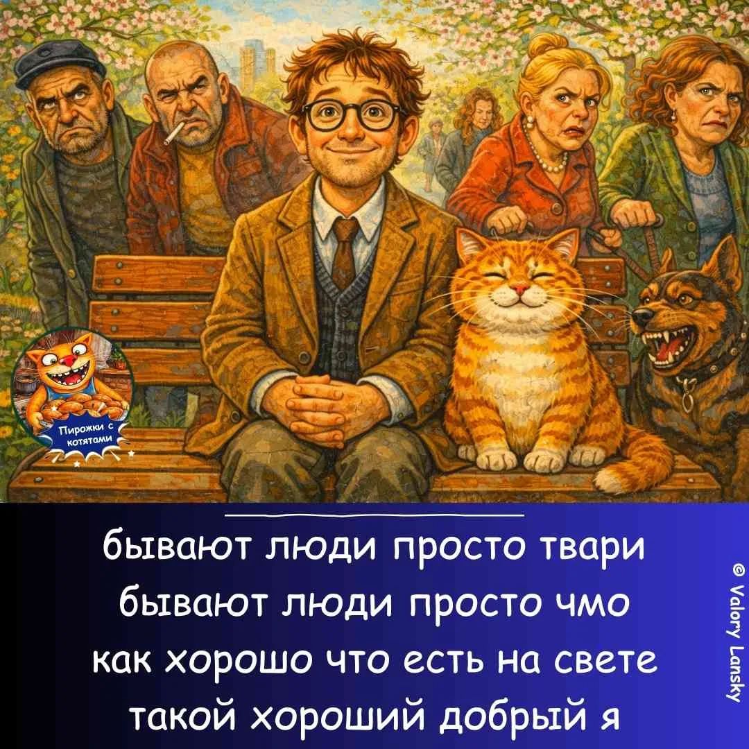 Пирожки с котятами
бывают люди просто твари
бывают люди просто чмо
как хорошо что есть на свете
такой хороший добрый я