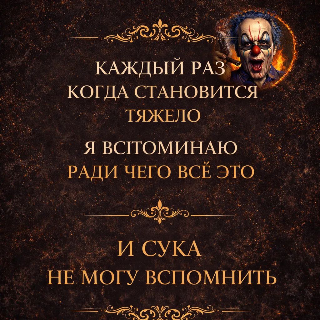 КАЖДЫЙ РАЗ КОГДА СТАНОВИТСЯ ТЯЖЕЛО Я ВСПОМИНАЮ РАДИ ЧЕГО ВСЁ ЭТО И СУКА НЕ МОГУ ВСПОМНИТЬ