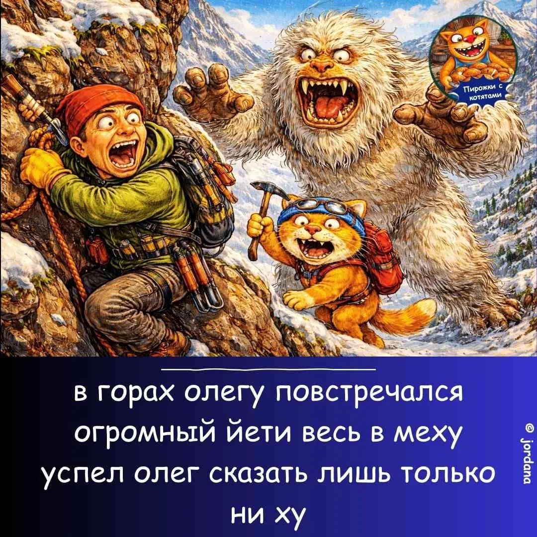 Пирожки с котятами в горах олегу повстречался огромный йети весь в меху успел олег сказать лишь только ни ху