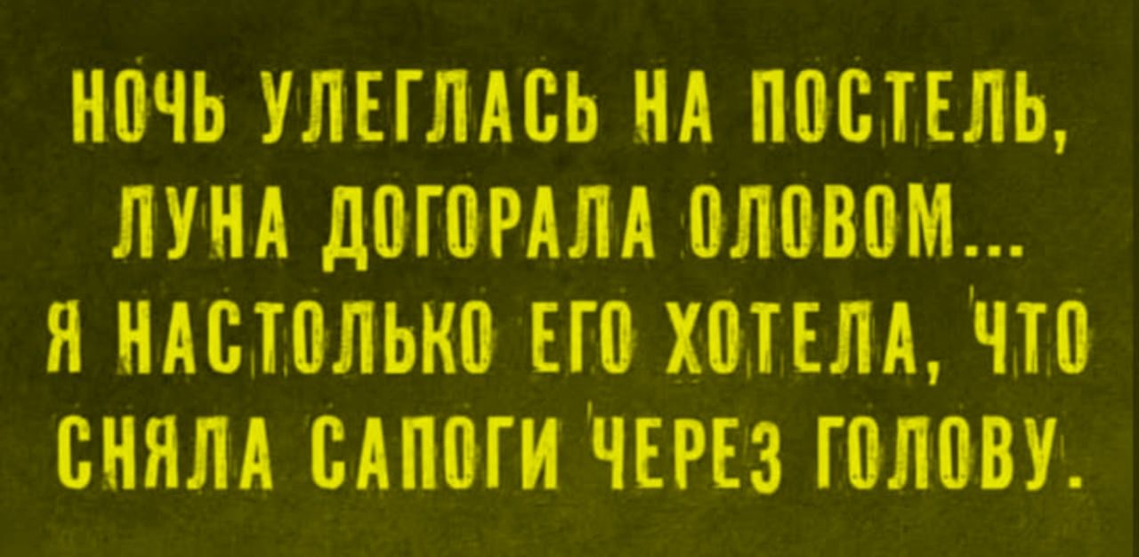 ночь улеглась на постель, луна догорaла оловом... я настолько его хотела, что сняла сапоги через головы.