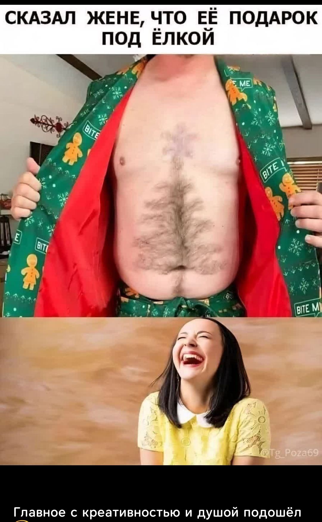 СКАЗАЛ ЖЕНЕ, ЧТО ЕЁ ПОДАРОК ПОД ЁЛКОЙ\nГлавное с креативностью и душой подошёл