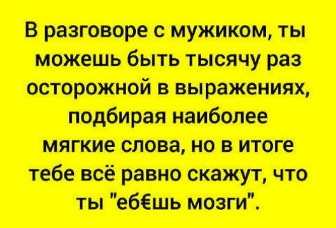 В разговоре с мужиком, ты можешь быть тысячу раз осторожной в выражениях, подбирая наиболее мягкие слова, но в итоге тебе всё равно скажут, что ты 
