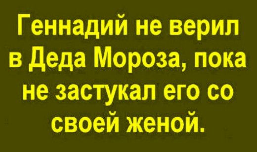 Геннадий не верил в Деда Мороза, пока не застукал его со своей женой.
