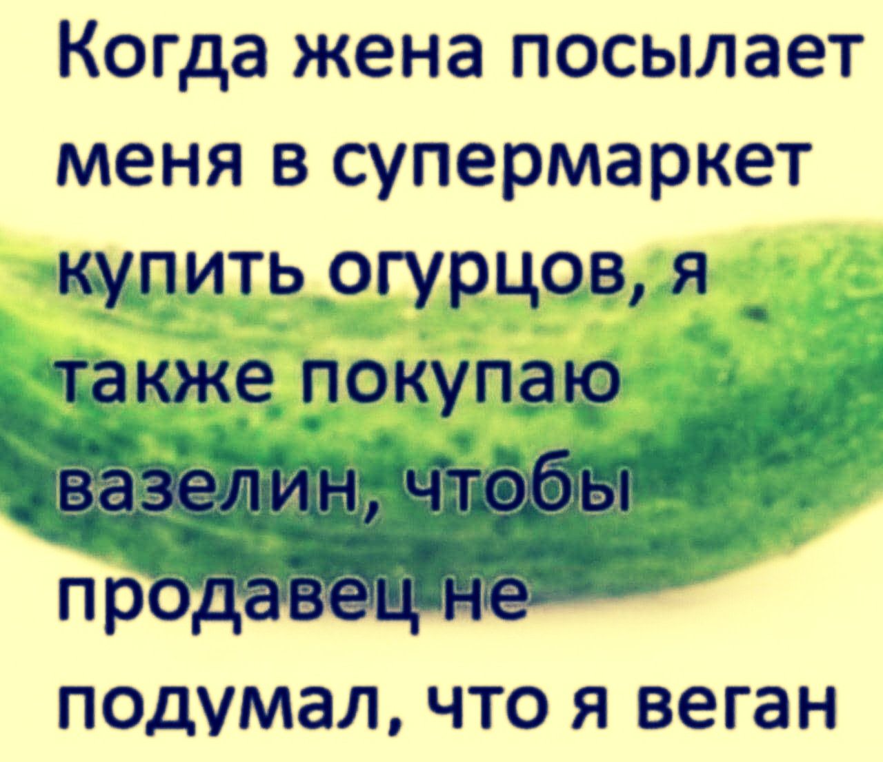 Когда жена посылает меня в супермаркет купить огурцов, я тоже покупаю вазелин, чтобы продавец не подумал, что я веган