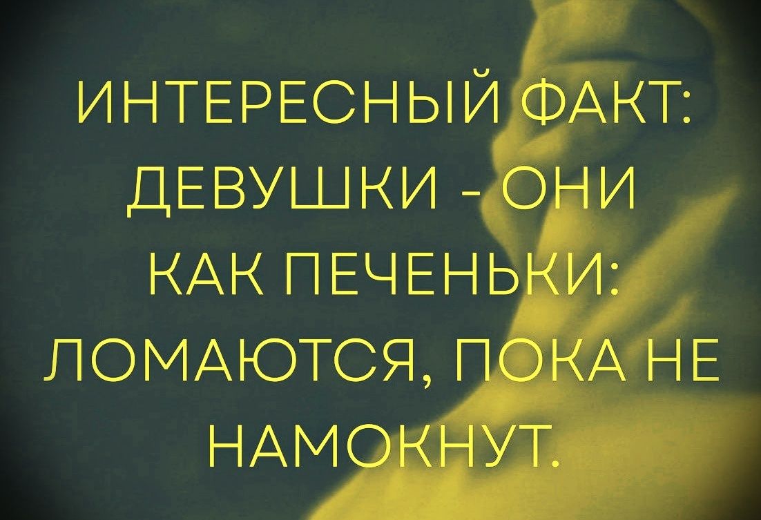ИНТЕРЕСНЫЙ ФАКТ: ДЕВУШКИ - ОНИ КАК ПЕЧЕНЬКИ: ЛОМЮТСЯ, ПОКА НЕ НАМокНУТ.