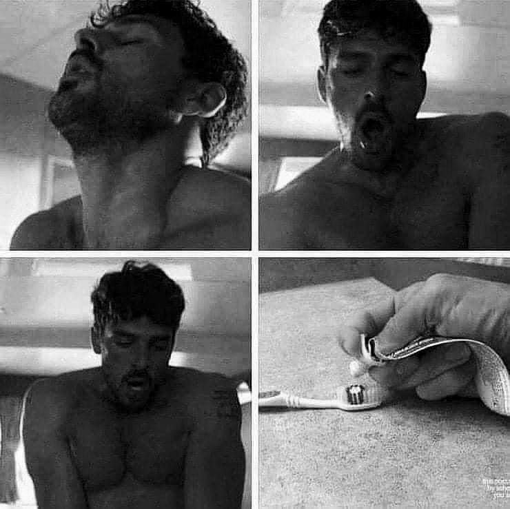 Черно-белый коллаж без текста: мужчина обнажённ torso в четырех панелях.