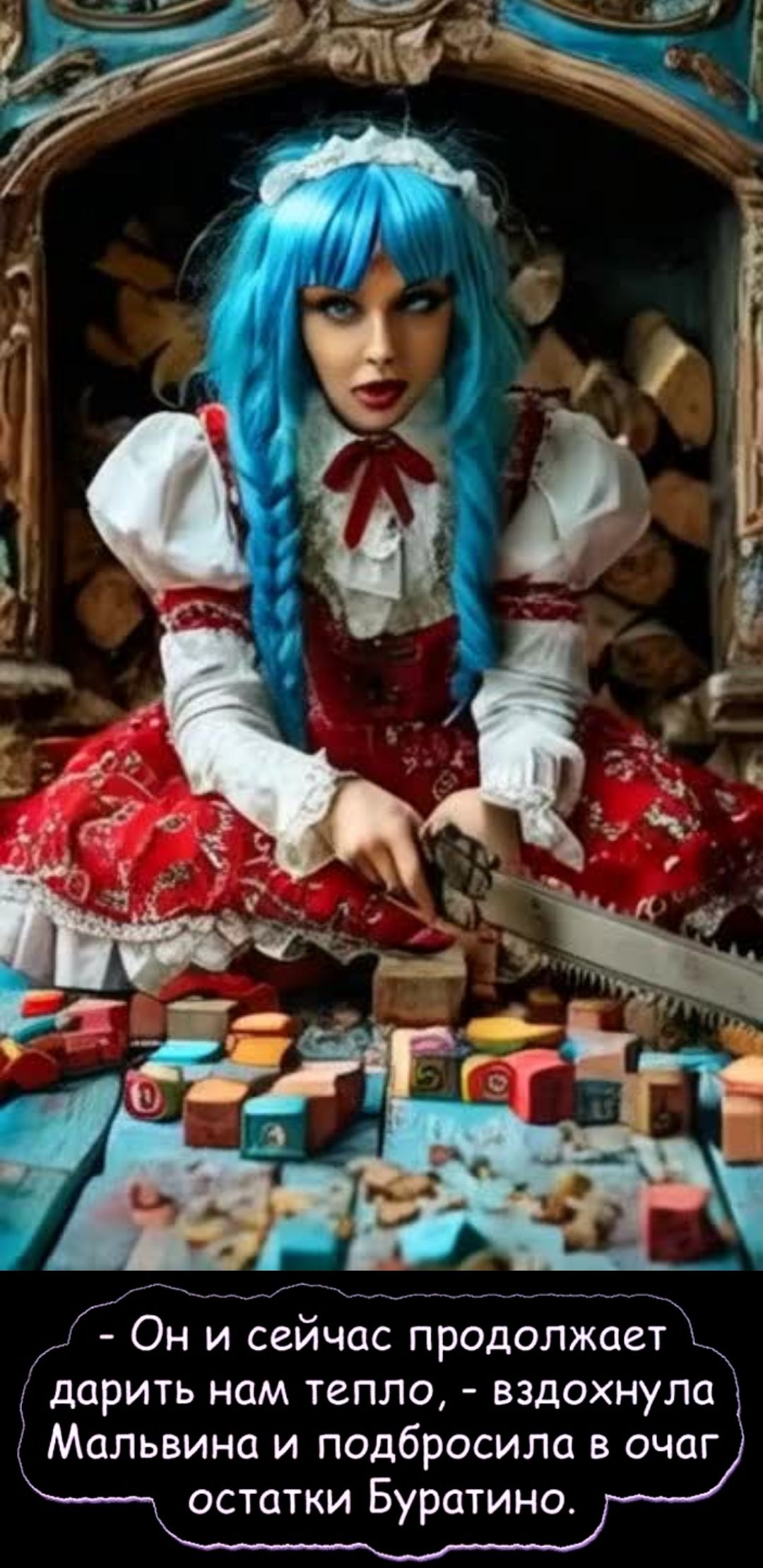 - Он и сейчас продолжает дарить нам тепло, - вздохнула Малвина и подбросила в очаг остатки Буратинo.