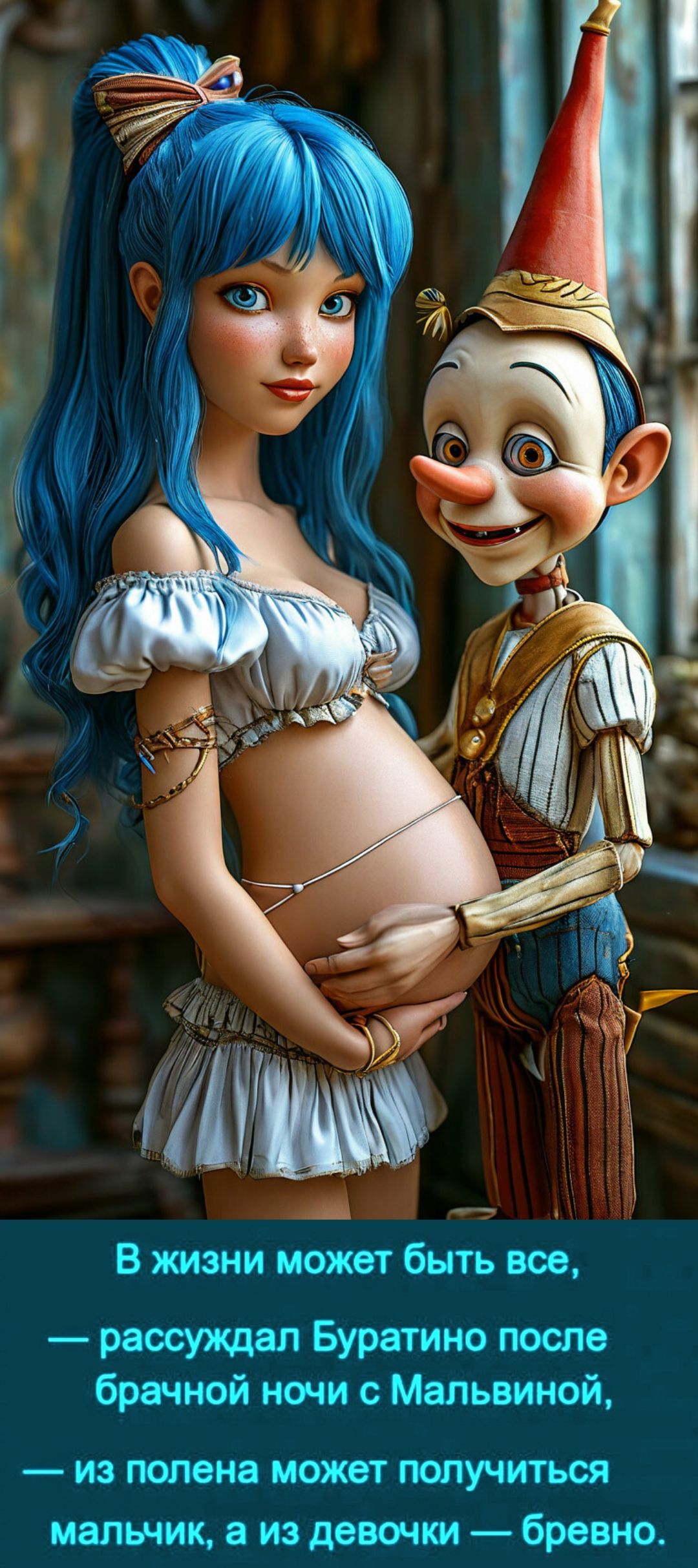 В жизни может быть все, — рассуждал Буратино после брачной ночи с Мальвиной, — из полена может получиться мальчик, а из девочки — бревно
