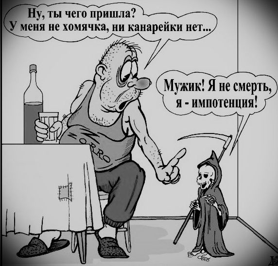 Ну, ты чего пришла? У меня не хамчка, ни канарейки нет... Мужик! Я не смерть, я - импотенция!