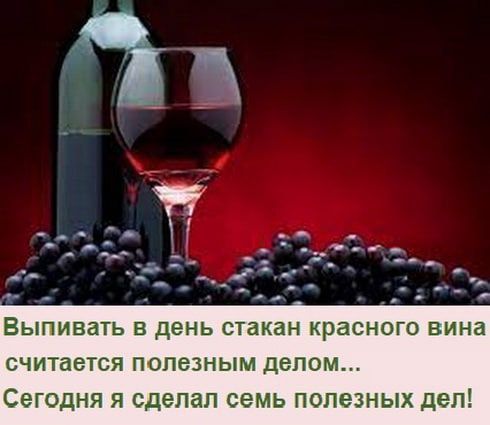 Выпивать в день стакан красного вина считается ПОПЕЗНЫМ дВПОМ Сегодня я сделал семь полезных деп