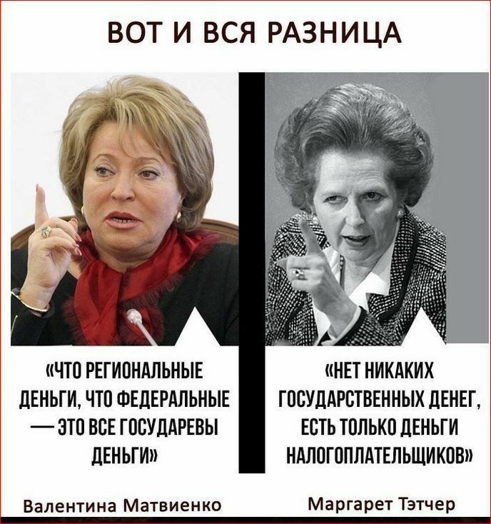 вот и вся РАЗНИЦА ПП РЕГИПИАЛЬМЫЕ дЕНЬГИ ЧТП ФЕДЕРАЛЬНЫЕ 3ТП ВСЕ ГШУДАРЕВЫ дЕНЬГИи НЕТ НИКАКИХ ГПВУДАРБТВЕНИЫХ дЕПЕГ ЕСТЬ ТППЬКП ЛЕИЬГИ ИМПГППЛАТЕПЬШИКПВ Маргярет Тэтчер Валентина Матвиенко
