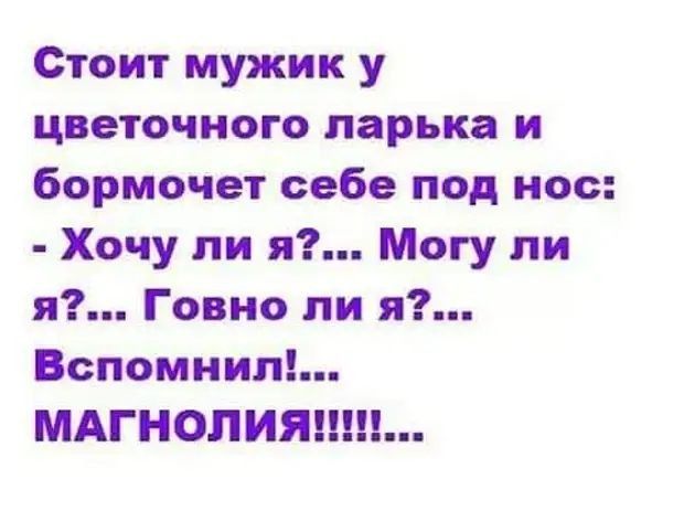 Стоит мужик у цветочного ларька и бормочет себе под нос Хочу ли я Могу ли я Говно ли я Вспомним МАГНОЛИЯ