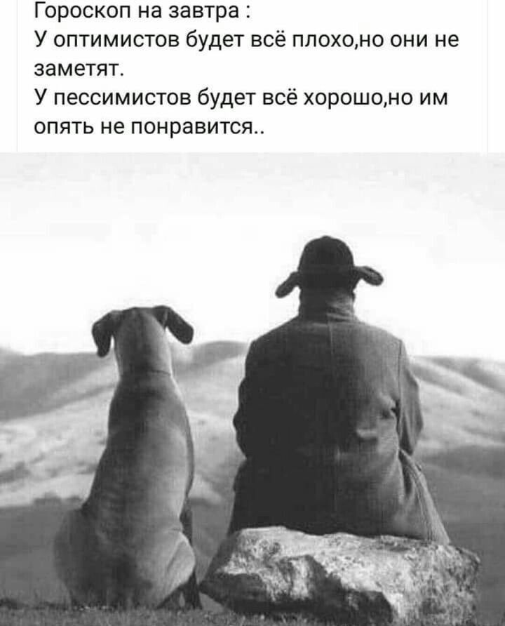 Гороскоп на завтра У оптимистов будет всё ппохоно они не заметят У пессимистов будет всё хорошоно им опять не понравится