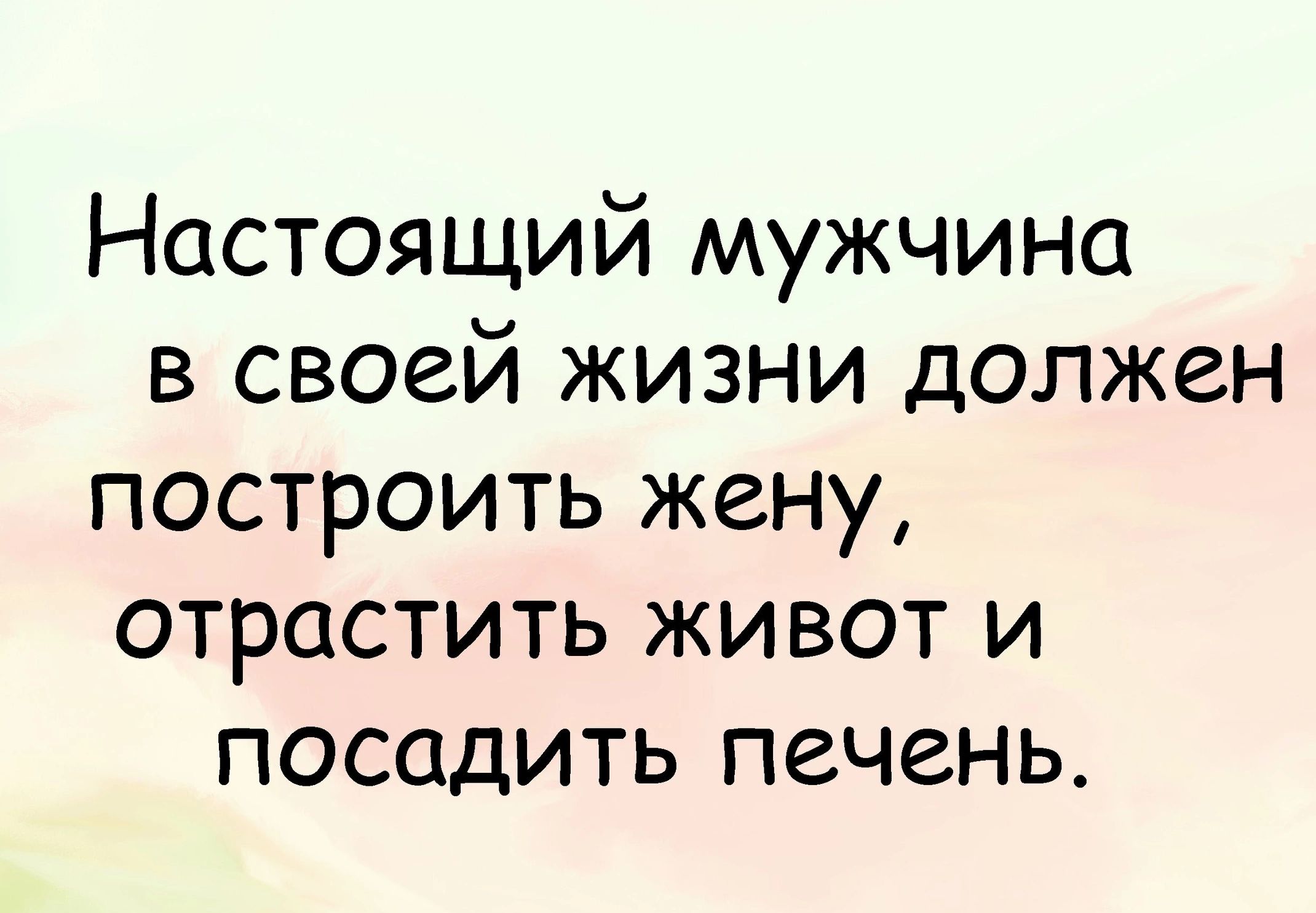 Настоящий мужчина в своей жизни должен построить жену отрастить живот и посадить печень