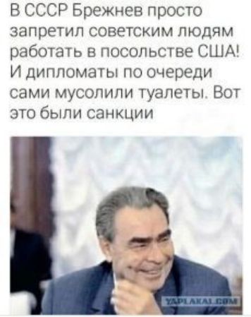 В СССР Брежнев просто запретил советским людям работать в посольстве США И дипломаты по очереди сами мусолили туалеты Вот это были санкции