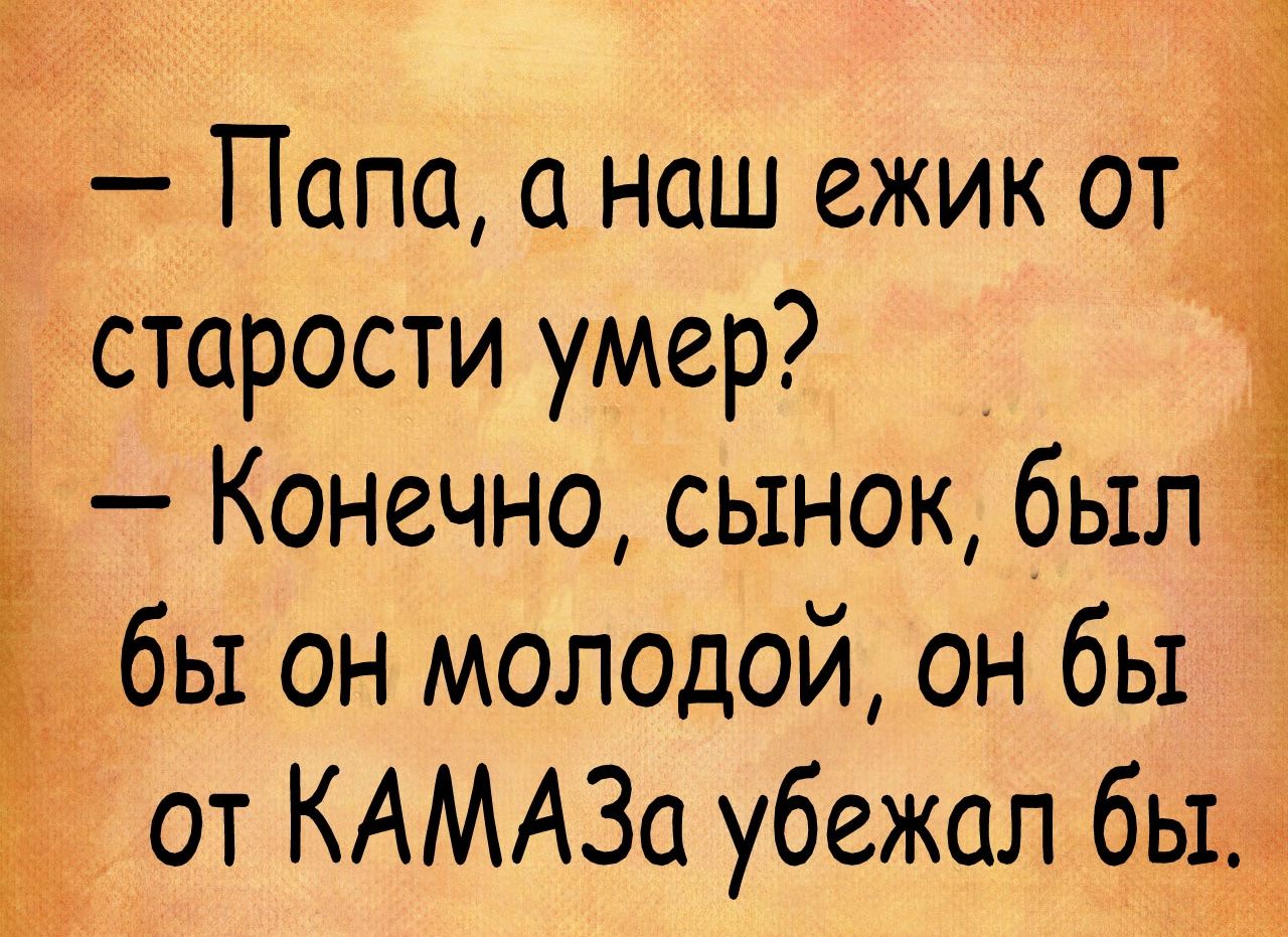 9 Конечно сынок был бы он молодой он бы Папа а наш ежик от старости умер от КАМАЗа убежал быд