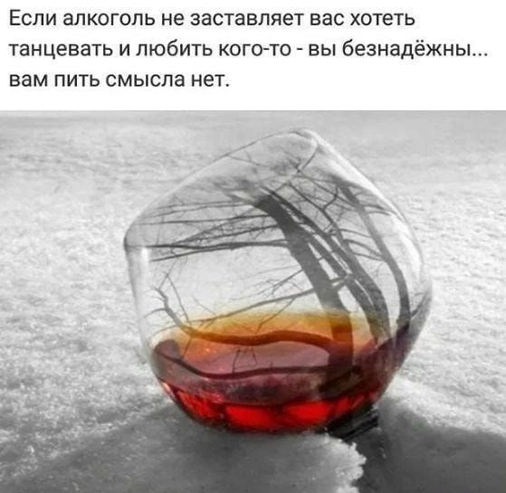 Если алкоголь не заставляет вас хотеть танцевать и любить когото вы безнадёжньъ вам пить смысла нет ба тіКош