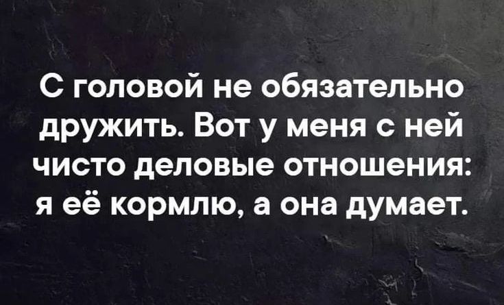 С головой не обязательно дружить Вот у меня с ней чисто деловые отношения я её кормлю а она думает