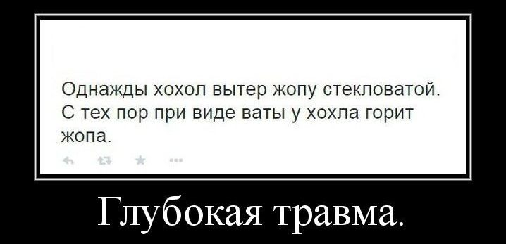Однажды хохол вытер жопу стекповатой Уех пор при виде ваты у хохпа горит Жопа Глубокая травма