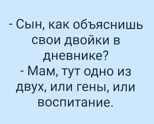Сын как объяснишь свои двойки в дневнике Мам тут одно из двух или гены или воспитание
