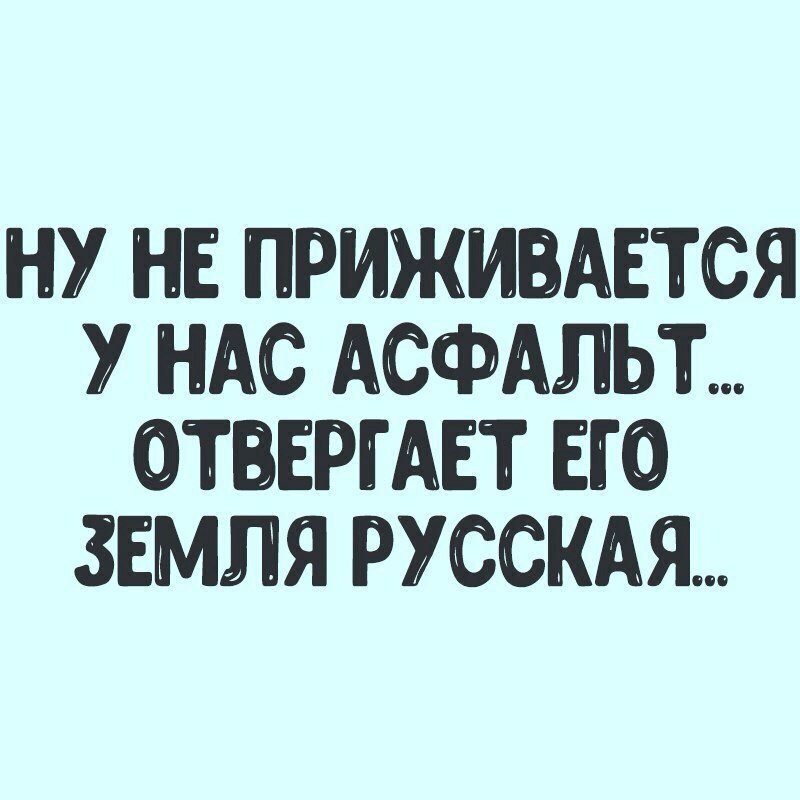 НУ НЕ ПРИЖИАЕТСЯ У НАС АСФАЛЬТ ОТВЕРГАЕТ ЕЮ ЗЕМЛЯ РУССКАЯ