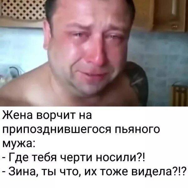 Жена ворчит на припозднившегося пьяного мужа Где тебя черти носили Зина ты что их тоже видела