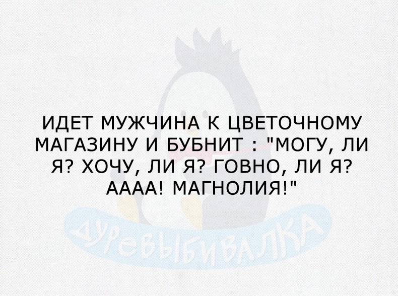 ИДЕТ МУЖЧИНА К ЦВЕТОЧНОМУ МАГАЗИНУ И БУБНИТ МОГУ ЛИ Я ХОЧУ ЛИ Я ГОВНО ЛИ Я АААА МАГНОЛИЯ