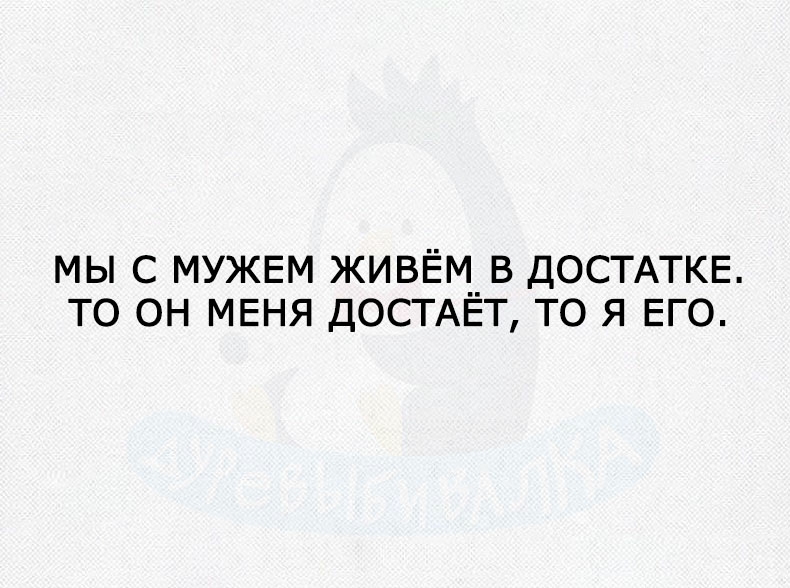 МЫ С МУЖЕМ ЖИВЁМ__ В ДОСТАТКЕ ТО ОН МЕНЯ ДОСТАЕТ ТО Я ЕГО