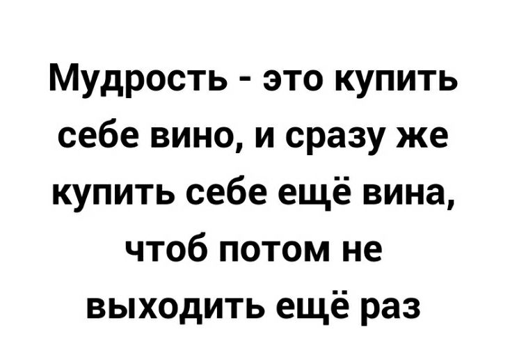 Мудрость это купить себе вино и сразу же купить себе ещё вина чтоб потом не выходить ещё раз