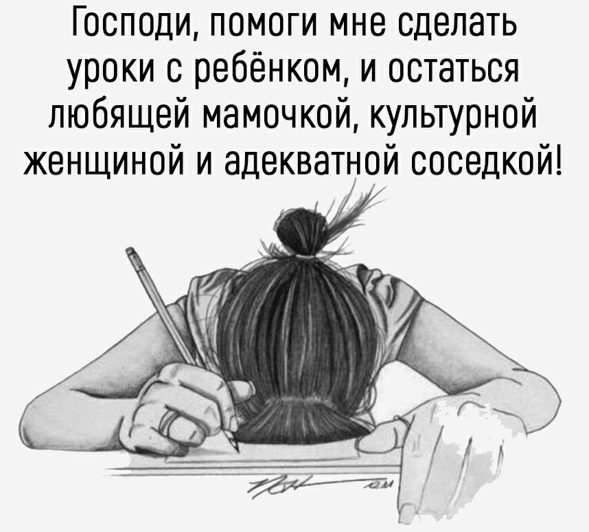 Господи помоги мне сделать уроки с ребёнком и остаться любящей мамочкой культурной женщиной и адекватной соседкой