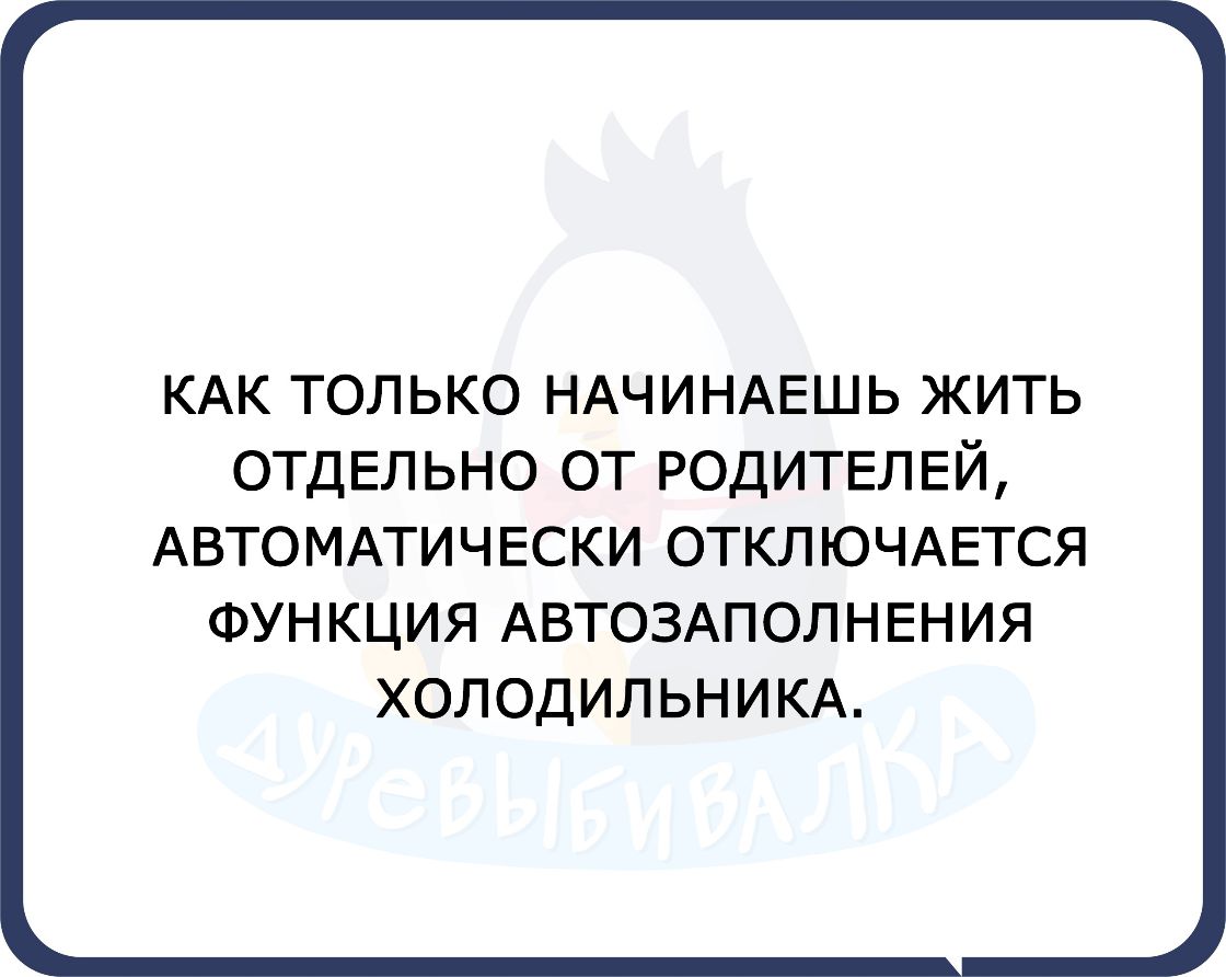 КАК ТОЛЬКО НАЧИНАЕШЬ ЖИТЬ ОТДЕЛЬНО ОТ РОДИТЕЛЕЙ АВТОМАТИЧ ЕСКИ ОТКЛ ЮЧАЕТСЯ ФУН КЦИЯ АВТОЗАПОЛ Н ЕН ИЯ ХОЛОДИЛЬНИКА