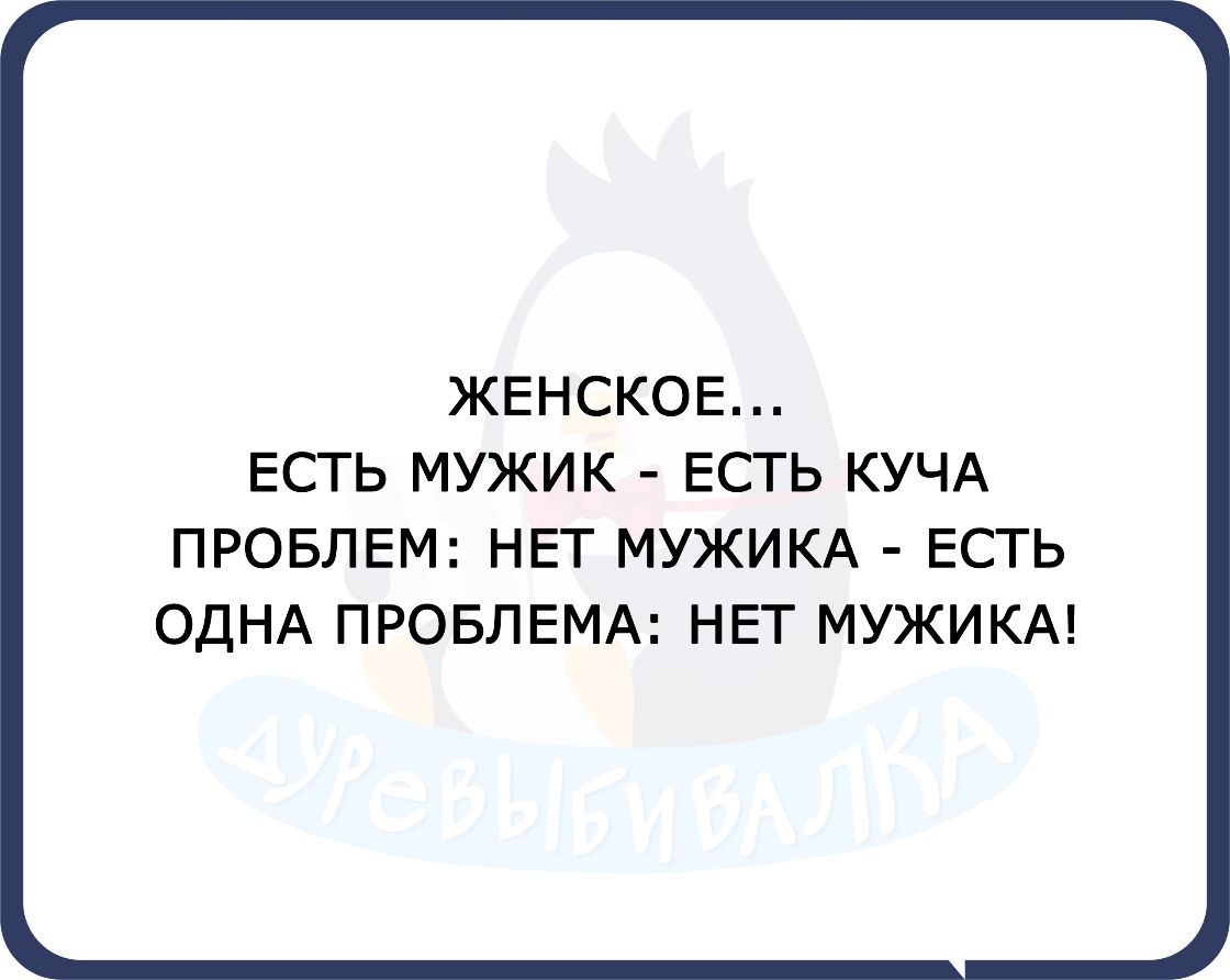 ЖЕНСКОЕ ЕСТЬ МУЖИК ЕСТЬ КУЧА ПРОБЛЕМ НЕТ МУЖИКА ЕСТЬ ОДНА ПРОБЛЕМА НЕТ МУЖИКА
