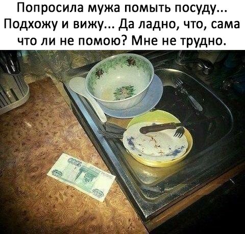 Попросила мужа помыть посуду Подхожу и вижу да ладно что сама что ли не помою Мне не трудно