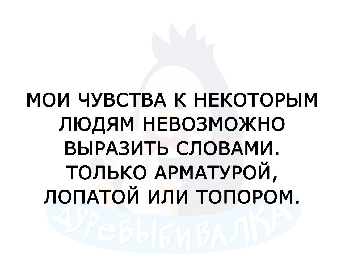мои ЧУВСТВА к НЕКОТОРЫМ людям НЕВОЗМОЖНО ВЫРАЗИТЬ СЛОВАМИ только АРМАТУРОЙ ЛОПАТОЙ или топором