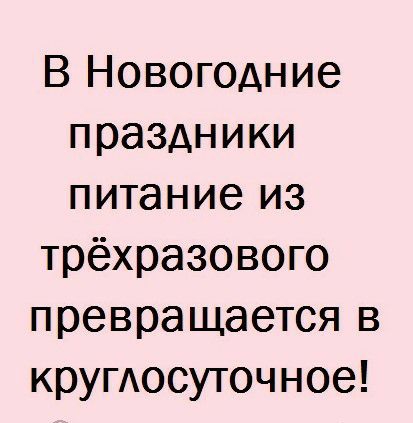 В Новогодние праздники питание из трёхразового превращается в кругосуточное