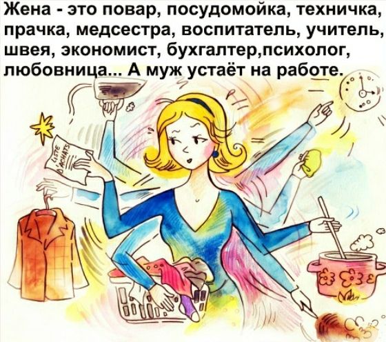 Жена это повар посудомойка техничка прачка медсестра воспитатель учитель швея экономист бухгалтерпсихопог любовница А муж устаёт на рабо_те 7 г _ Ёіі