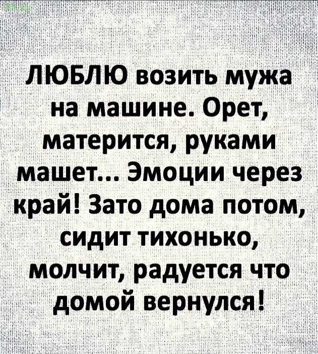 _ ЛЮБЛЮ возить муіъі на машине Орет матерится рукаМи машет Эмоции через _ край Зато дома потом сидит тихонько молчит радуется что 1 домой вернулся