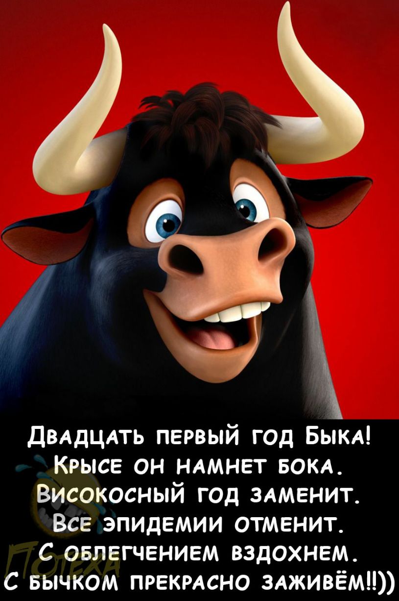 Двддцдть первый год БЫКА Крысе он НАМНЕТ вом Високосный год здмвнит Все эпилвмии отменит С овлвгчвнием вздохнвм С вычком прекмсно здживём