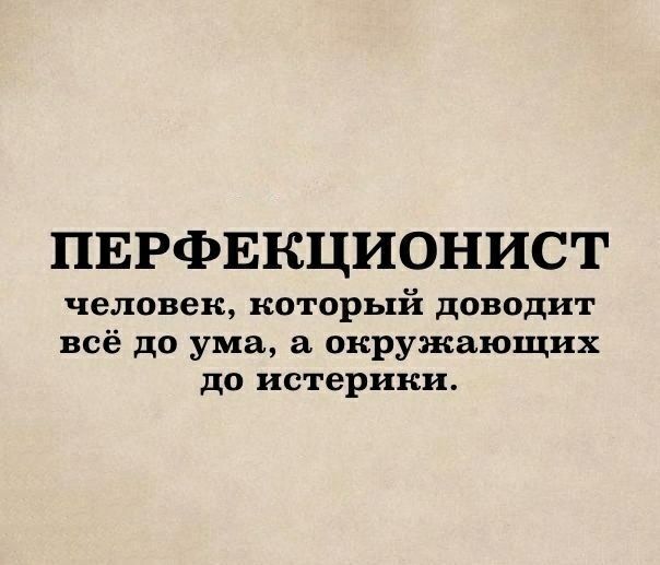 ПЕРФЕКЦИОНИСТ человек который доводит всё до ума окружающих до истерики