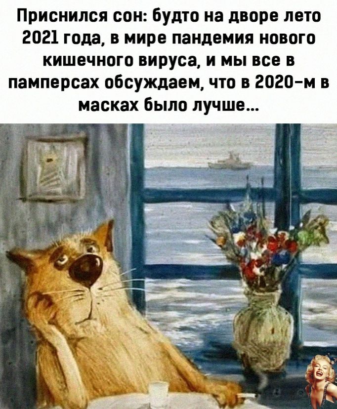 Приснился сон будто на дворе лето 2021 года в мире пандемия нового кишечного вируса и мы все в памперсах обсуждаем что в 2020 м в масках было лучше
