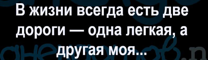 В жизни всегда есть две дороги одна легкая а другая моя