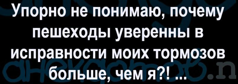 Упорно не понимаю почему пешеходы уверенны в исправности моих тормозов больше чем я