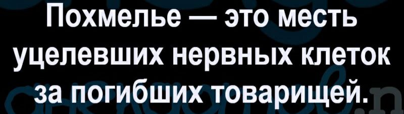 Похмелье это месть уцелевших нервных клеток за погибших товарищей