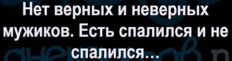 Нет верных и неверных мужиков Есть спалился и не спалился