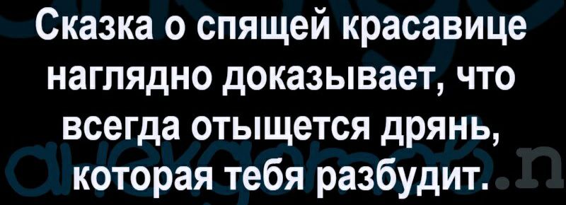 Сказка о спящей красавице наглядно доказывает что всегда отыщется дрянь которая тебя разбудит