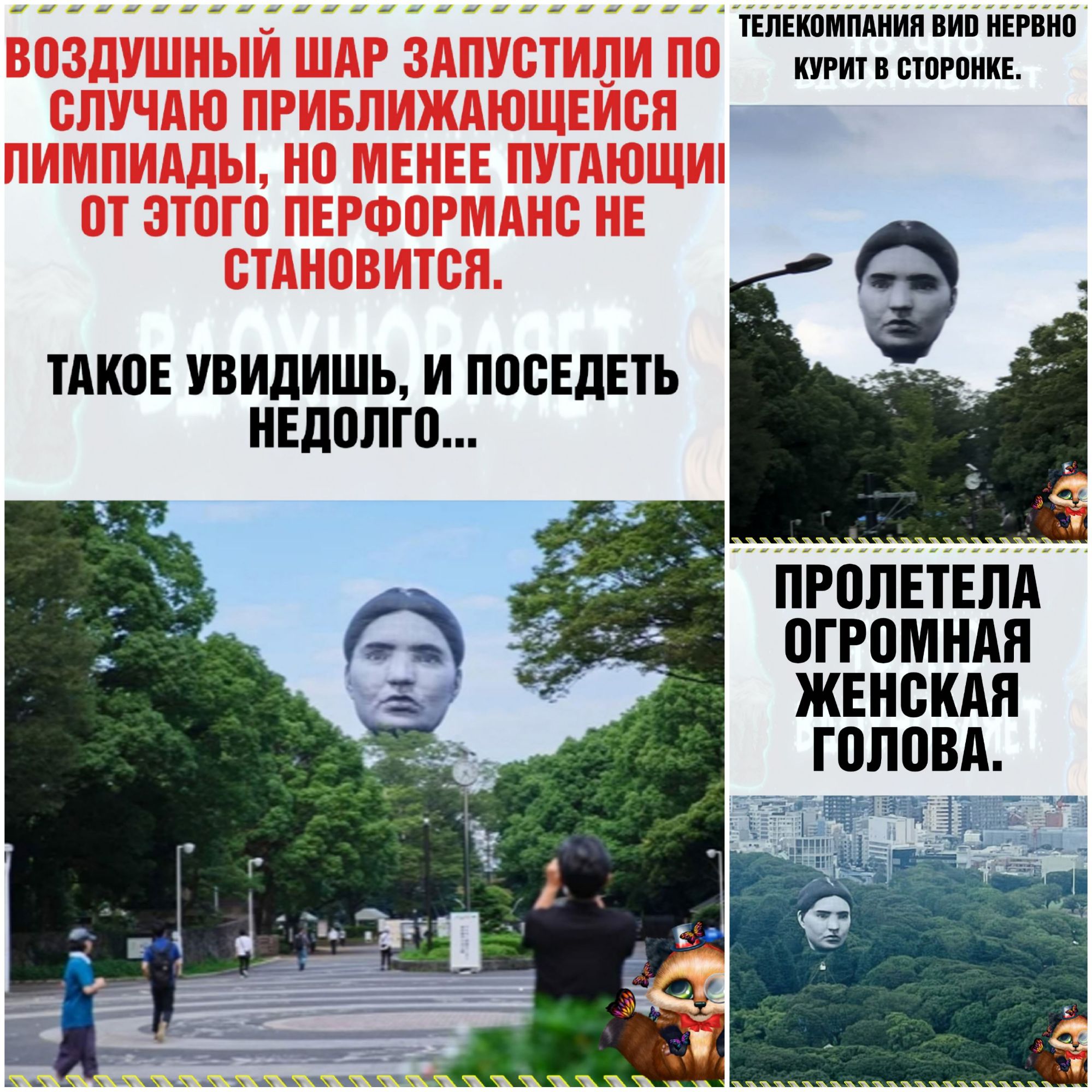 Телекомпания вио нервно курит в сторонке, такое увидишь, и поседеть. Недолго... Пролетела огромная женская голова. Ва