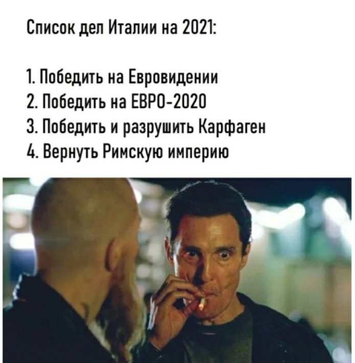 Список дел Италии на 2021 1 Победить на Евровидении 2 Победить на ЕВРО 2020 3 Победить и разрушить Карфаген Вернуть Римскую империю