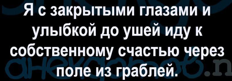 Я с закрытыми глазами и улыбкой до ушей иду к собственному счастью через поле из граблей