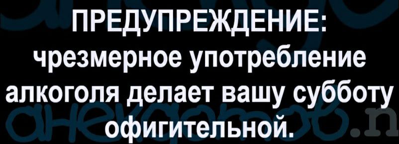 ПРЕДУПРЕЖДЕНИЕ чрезмерное употребление алкоголя делает вашу субботу офигительной