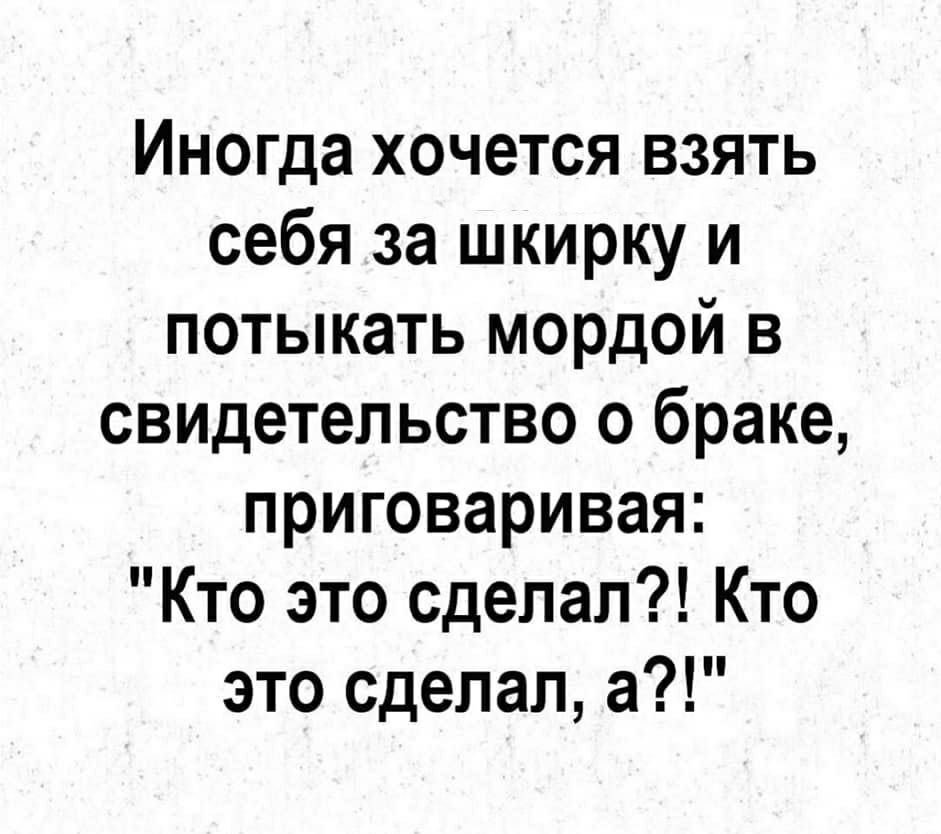 Иногда хочется взять себя за шкирку и потыкать мордой в свидетельство о браке приговаривая Кто это сделал Кто это сделал а